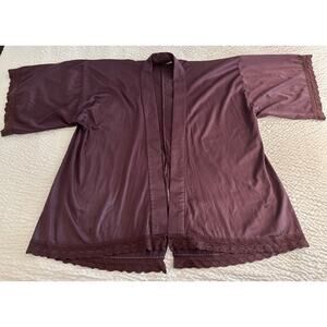 Free People Open Front Kimono Plum Bohemian Romantic‎ Woven Hem